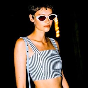 Zara Denim Striped Crop Top